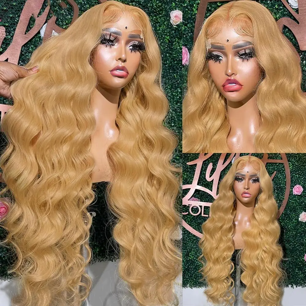 Honey Blonde 27# Body Wave Lace Front Wig 13X4 Colored Lace Frontal Human Hair Wigs Pre Plucked 200 Density For Salon Quality