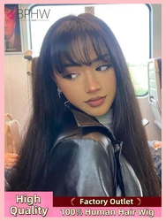 Silky Straight Human Hair Wigs With Bang Full Machine Made Wigs 8-30inch Natural Color Remy Hair Peruvian Remy Human Hair Wigs