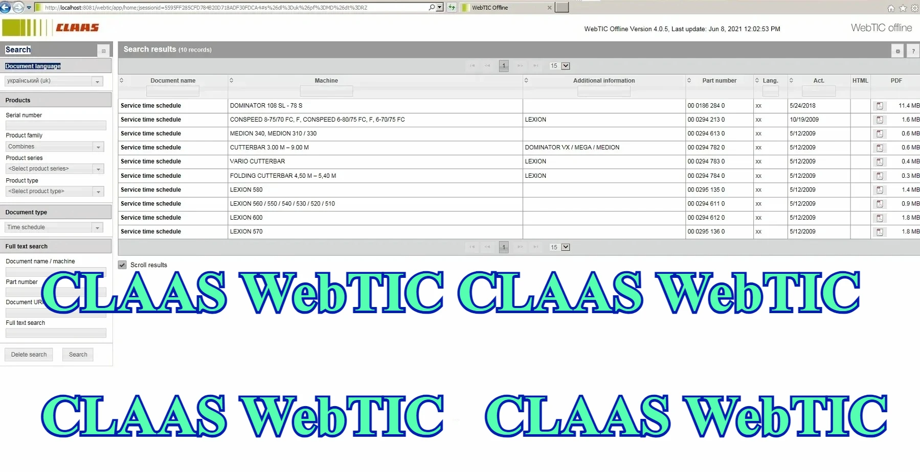 TruckEPC CLAAS WebTIC Offline Ukraina 2025 Operator Manual Repair Manual & Service Documentation DVD