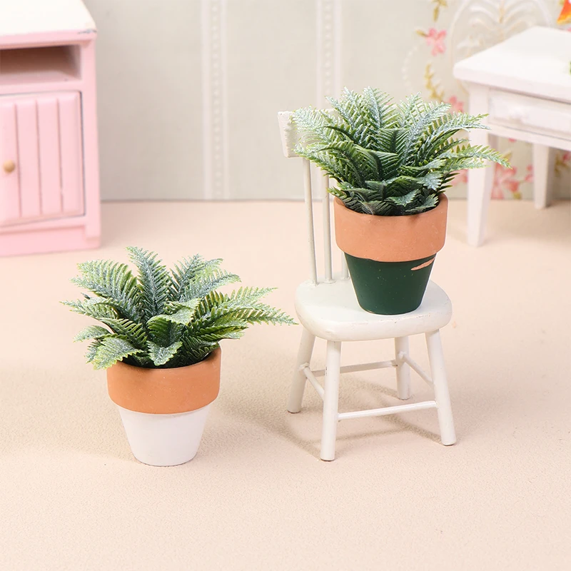 1/12 Dollhouse Miniature พืชสีเขียวต้นไม้ Potted ชุดตุ๊กตาตกแต่งบ้านตุ๊กตา House Home Micro Garden เครื่องประดับ