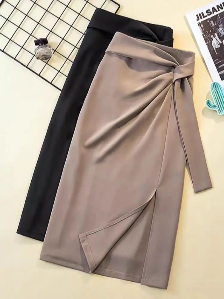 Jupe mi-longue trapèze assortie, nouvelle collection printemps et été, vêtements pour femmes, look Slim, taille haute, jupe fendue mi-longue