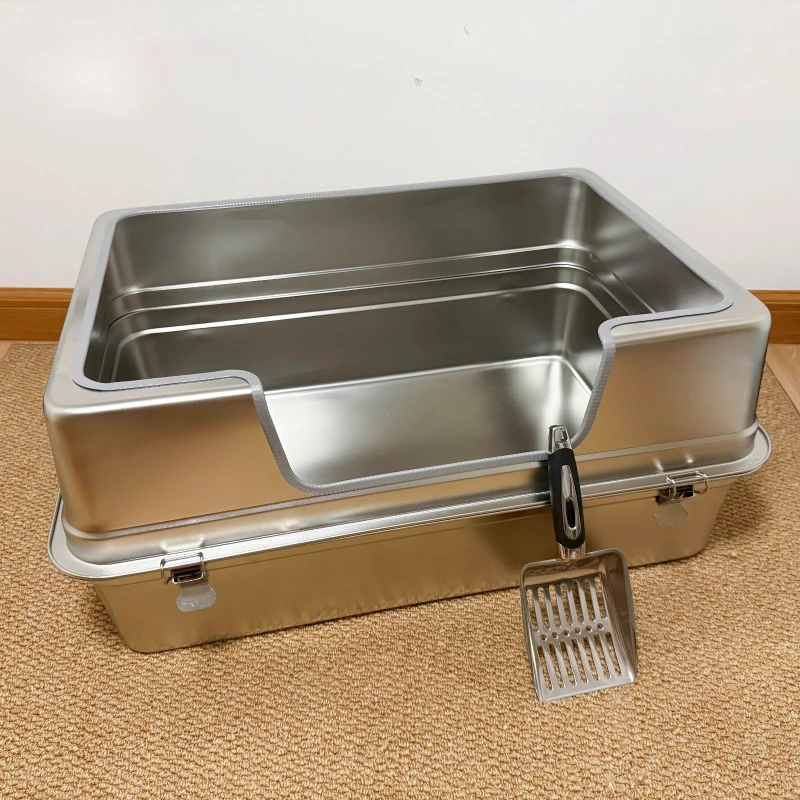 70cm Jumbo Cat Litter Box Open Top Cat Toilet Stainless Steel Anti-Splash Kitten Potty Easy To Clean Pet Bedpans with High Walls