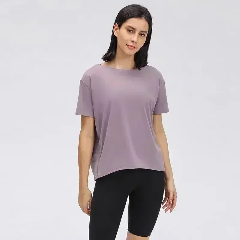 Lemon Women Back in Action Loose Short Sleeve Shirts Yoga Sports T-shirt Sportswear Casual Breathable Outdoor Jogging Blouse Top
