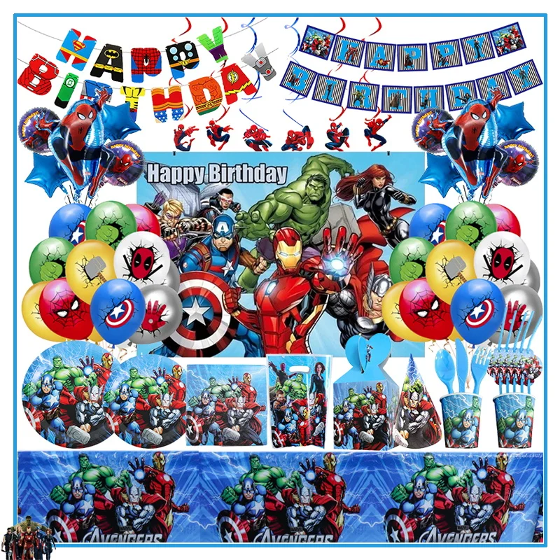 The Avengers Birthday Party Decoration Superhero Theme New Number Balloons Paper Cup Plate Napinks Backdrop Baby Shower Supplies