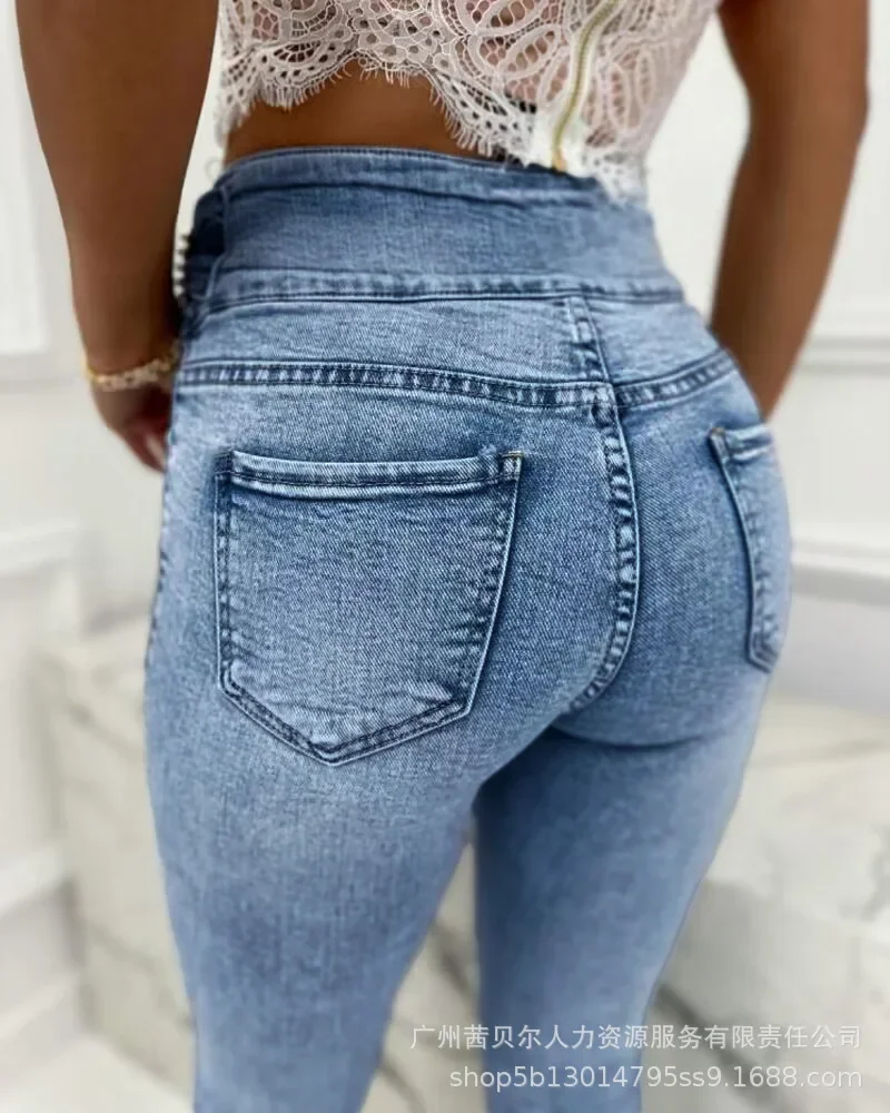 

New Women Jeans Elastic Pencil Trousers High Waist Ladies Tight Clothing Slim Fit Casual Skinny Denim Office Lady Pants Elegant