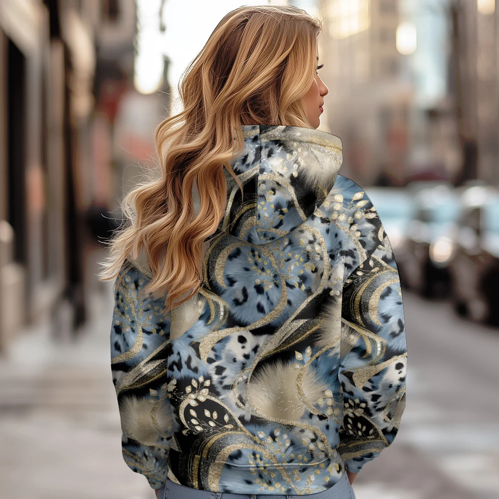 

Luxury Feather Women Jacket Coats Printed Zip Up Hoodie fleece lined Winter Hunting ​Warm Streetwear Motorcycle Outwear Clothing