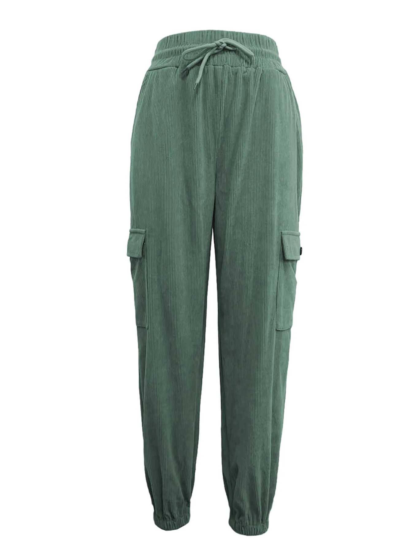 Effen Kleur Flap Zakken Harembroek Vakantie Trekkoord Hoge Taille Broek Voor Lente En Herfst Dameskleding