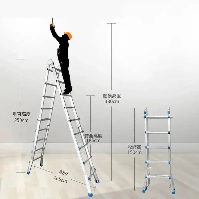 Folding Ladders Aluminum Alloy Thickened Portable Engineering Ladder Multi-functional Herringbone Ladder Telescopic Step Ladders