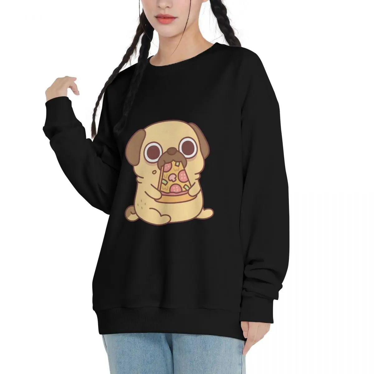 320g Cotton Polyester Autumn and winter Cute Pizza And Animal trend warm Adult Sweatshirts for couples