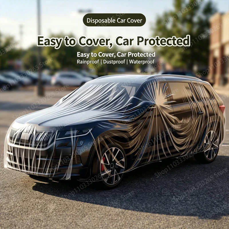 Thickened disposable car cover, transparent car cover, universal rainproof, snow proof, dustproof cover, invisible car cover