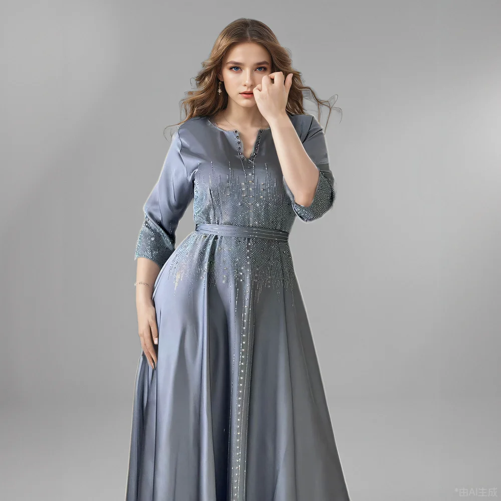 Abaya musulmana elegante para mujer, traje de noche con cuentas de diamantes, ropa informal de lujo, Vestido de satén de Dubái, moda 2024