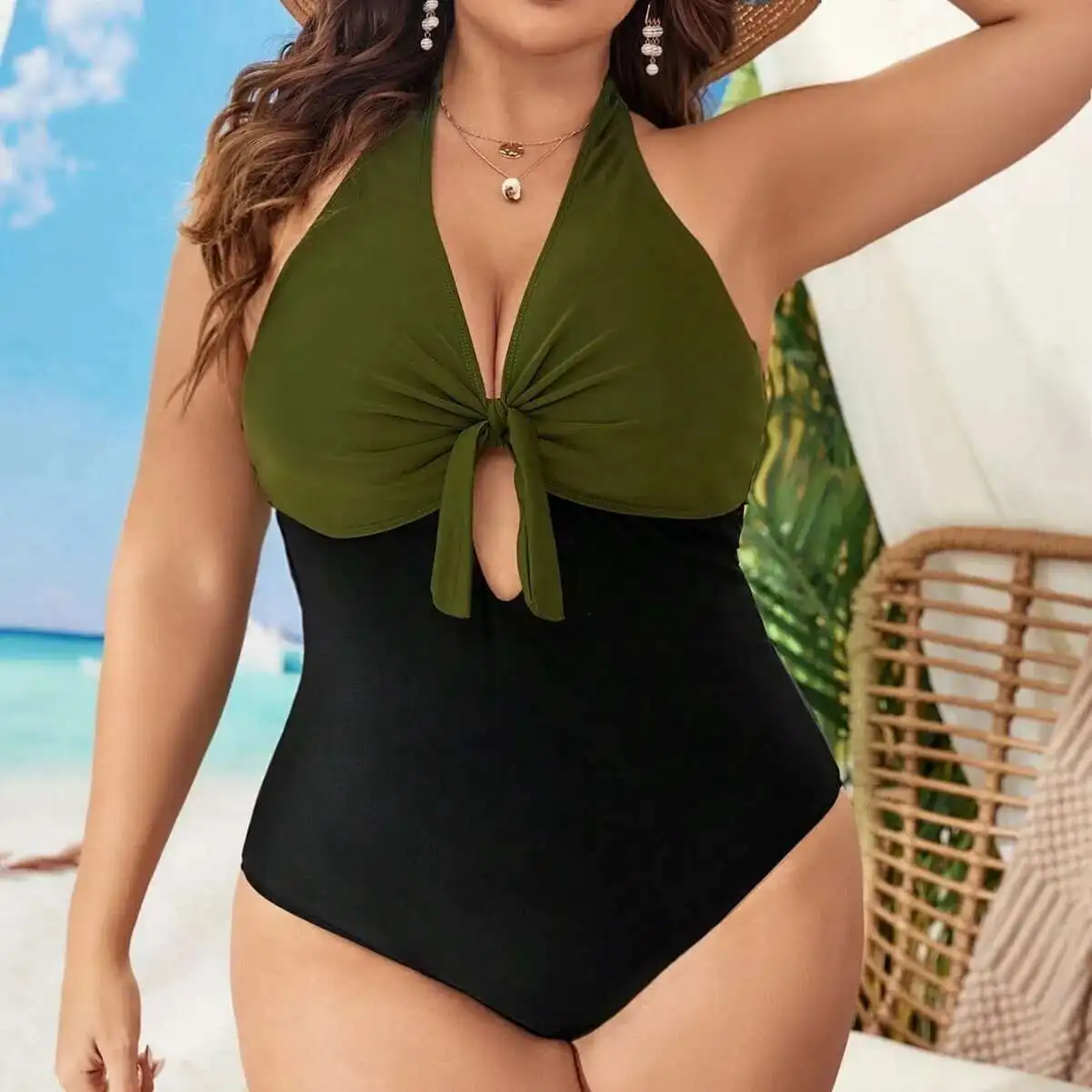 

Large Size One-piece Swimsuit Women's New Sexy One-piece Swimsuit Color Blocked Beach Swimsuit Party Summer Elegantes Casual Y2k