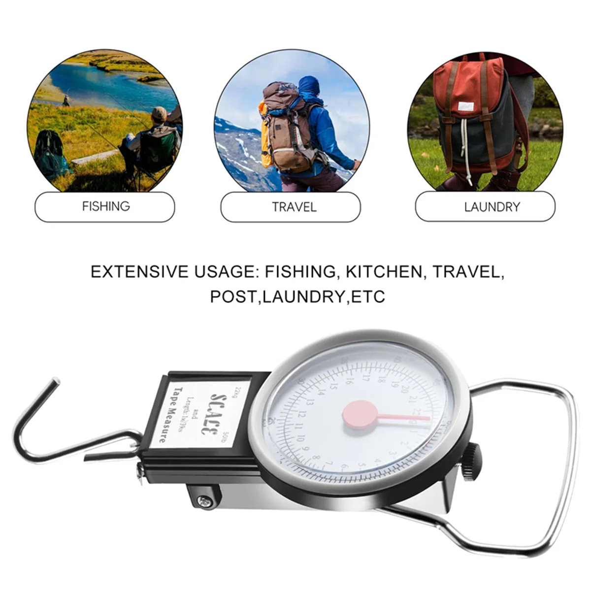 

ABAZJ Portable Luggage Travel Scale Hanging Suitcase Hook 22kg 50lb Measuring Tape