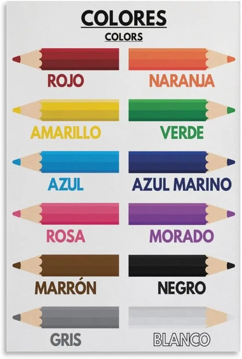 1p,Color Names for Kids, Spanish Language, Learn Colors Educational Poster Montessori, Classroom Poste Metal Tin Sign Art Poster