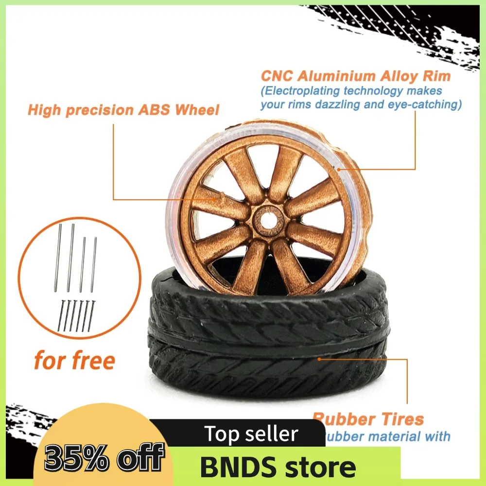 Kicarmod 1/64 Model Car ABS Wheels with Rubber Tire Metal Rims Front Small Rear Large Refitting Parts For Model Car Hot Wheels