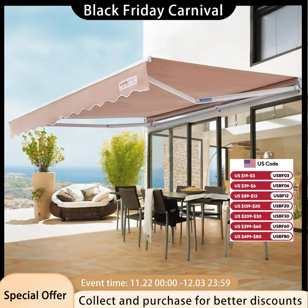 

12 x 10 ft Outdoor Patio Awning Retractable Sun Shade, durability and wear resistance, Outdoor Patio