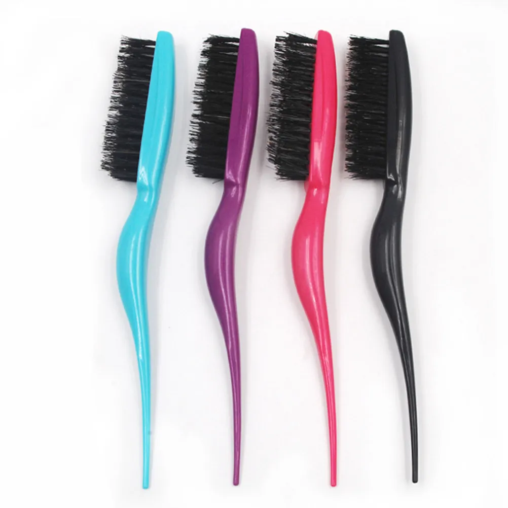 4Pcs Boar Bristle Teasing Brush Smooth Tail Pointed Design Scalp Friendly Ergonomic Grip Lightweight