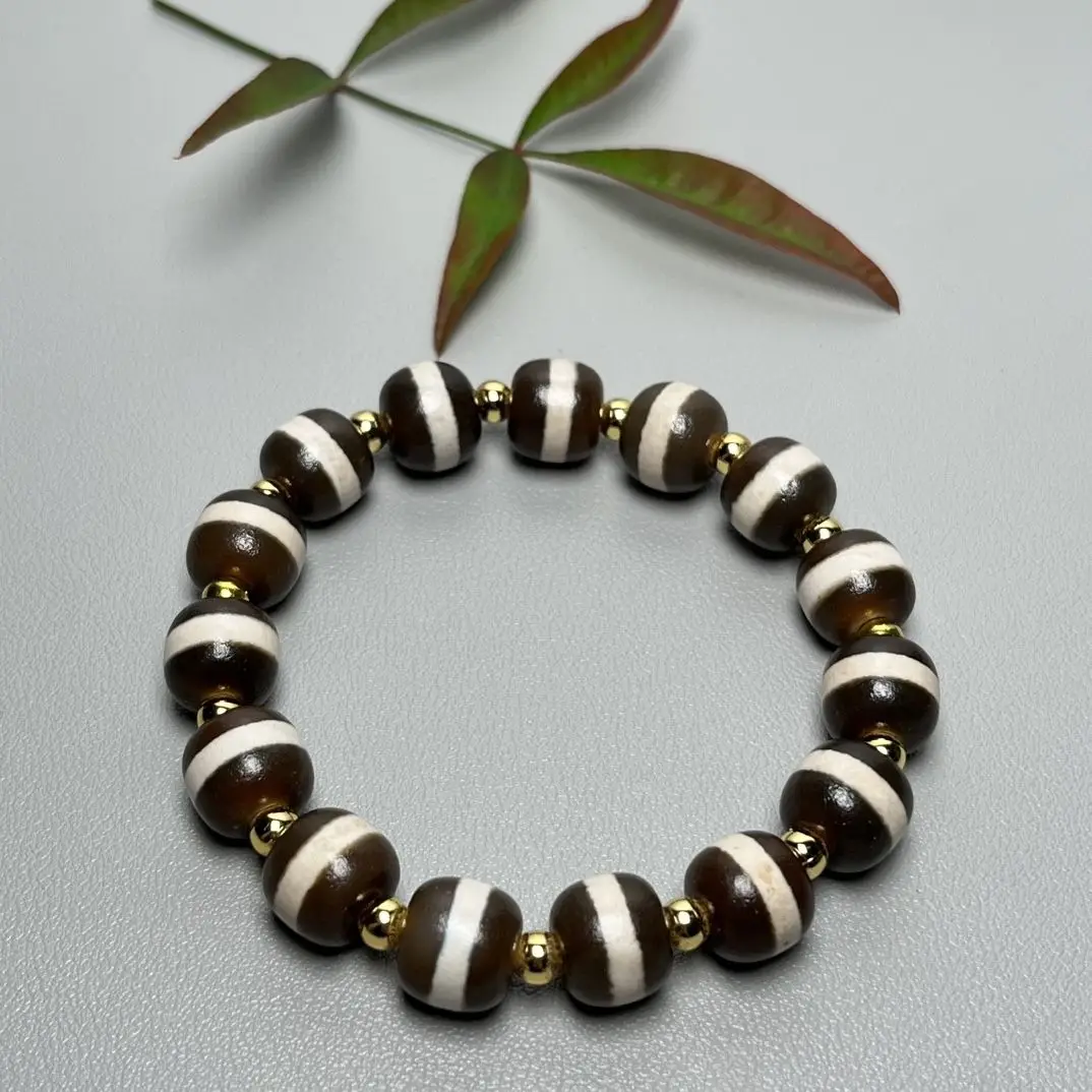 Tibetan ethnic style genuine dzi beads natural agate retro pulp first-line pharmacist bracelet 12/14mm niche