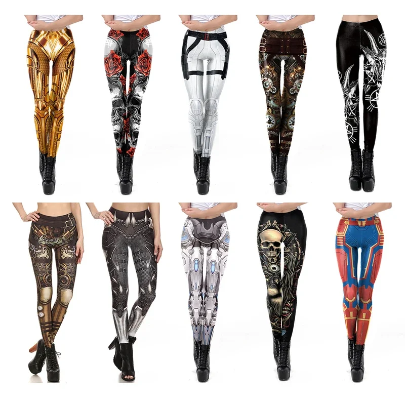 [You're My Secret] Women's Gothic Leggings Steampunk 3D Printed Elastic Sexy Legging Streetwear Fashion Pants Fitness Leggings