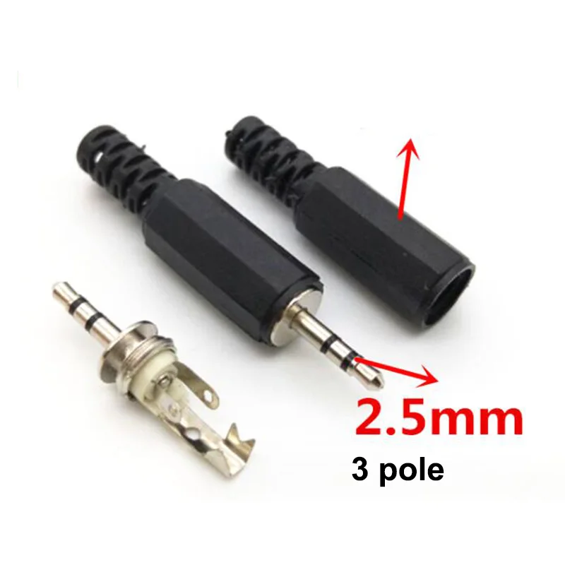 5pcs 2.5mm 2pole 3pole 2.5 Audio Mono Stereo Male jack Plug connector Plugs for Phone Headset