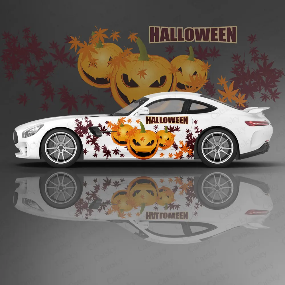 

Custom Halloween Pumpkin Bat Car Sticker Decal Hood Door Body Vinyl Sticker Graphic Wrap New Car Sticker Decoration Accessories