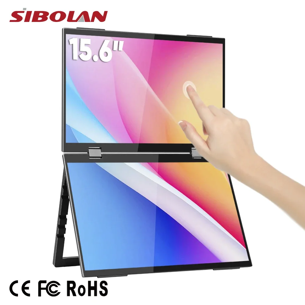 

ODM 15.6 Inch Folding Double Screen Monitor Portatil FHD 10 Point Touch Panel Custom Shell Small Support Batch Production
