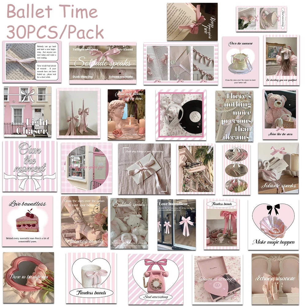 30 szt. Naklejek w stylu Ins, różowe, z motywem baletu, do telefonu, laptopa, albumu, walizki, kasku, DIY, estetyczne naklejki z kreskówkami