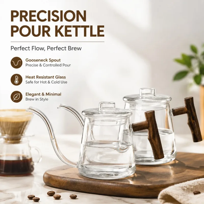 Long Spout Pour‑over Coffee Kettle Heat‑resistant Glass Thin‑neck Pot for Hanging‑ear Brew Tea Water Boiler Multi‑functional
