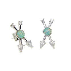 New Fashion Big X Shape Shiny Opal Stpne Paved Female Earrings Wedding Engagement Valentine's Day Gift Popular Jewelry Bijoux