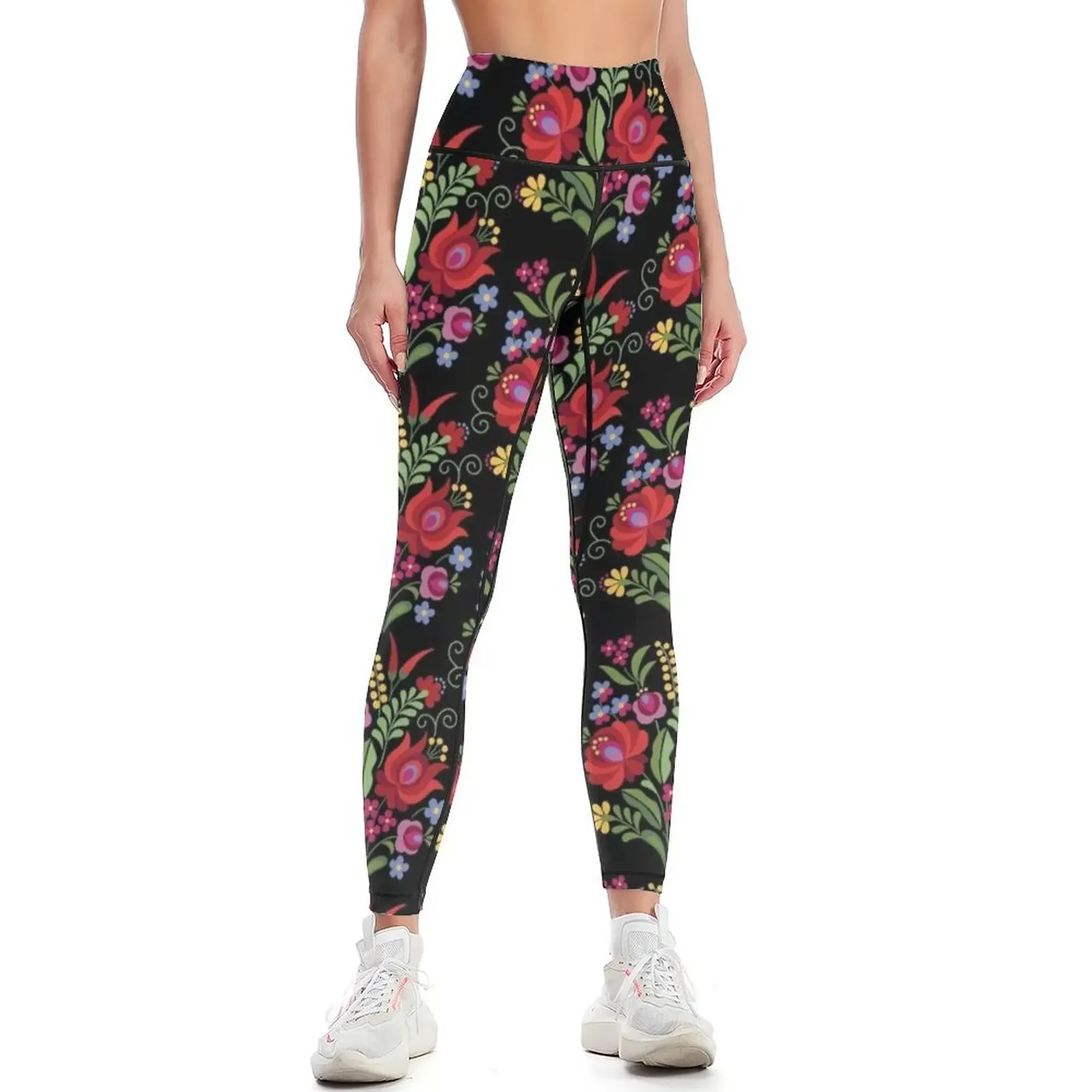 

Hungarian Folk Design Red Peppers on Black Leggings Leginsy push up Sweatpants Womens Leggings