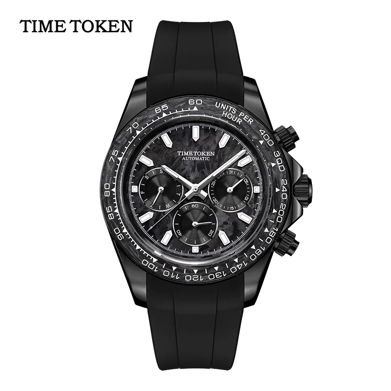 

TIME TOKEN 2025 40 мм Мужские карбоновые автоматические механические часы Роскошные водонепроницаемые часы для дайвера 100 м с функцией календаря и недели