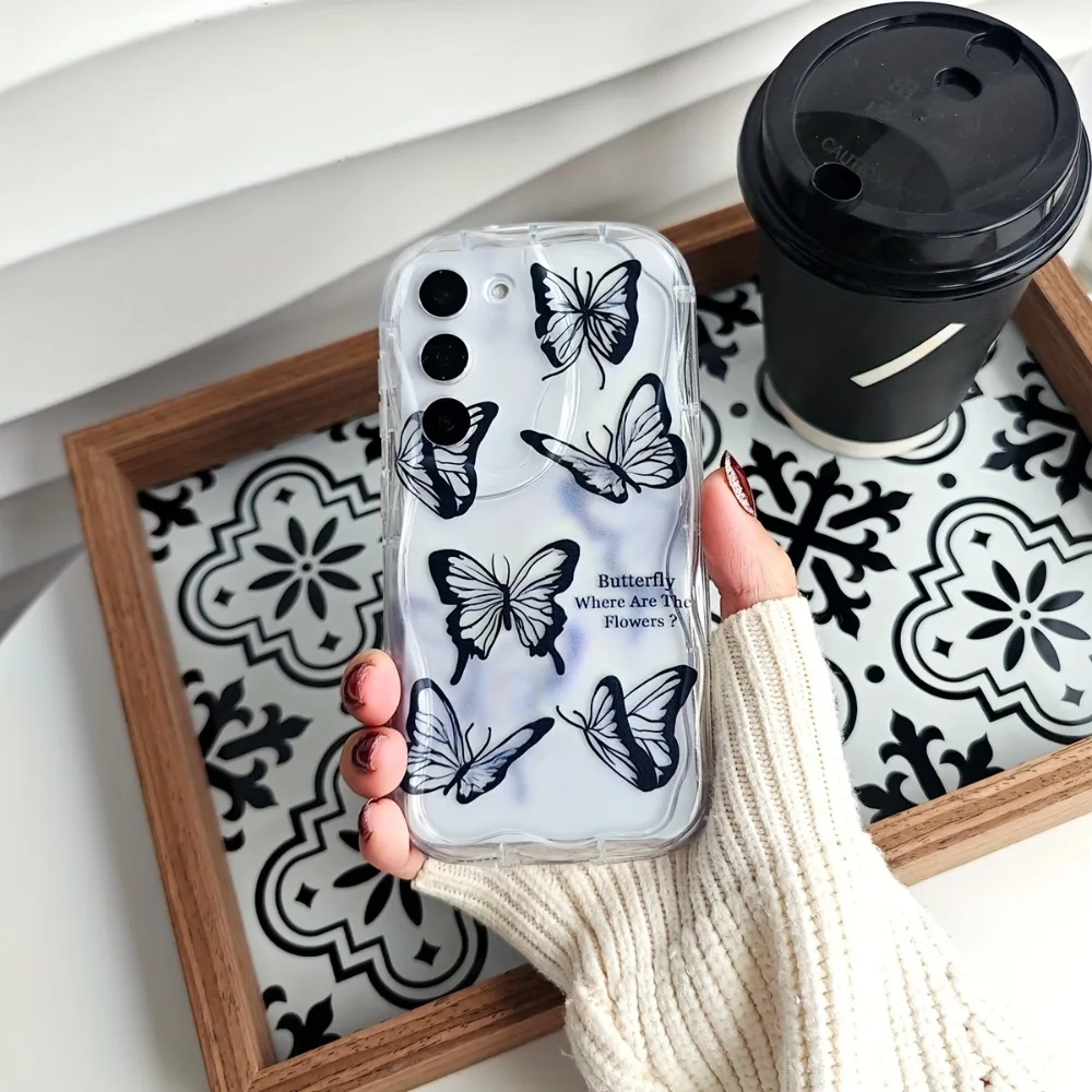 Black Butterfly Flying Creative Semi-Transparent Phone Case for Samsung Galaxy S26/S25/S24/S23 Ultra /S22 Ultra/S20 Ultra