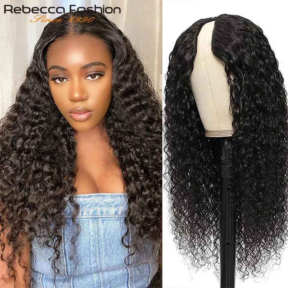 

Cheap U Part Human Hair Wigs Jerry Curly Brazilian Hair Wigs Natural Black Deep Wave Glueless V Part Wigs 180% Density Wholesale