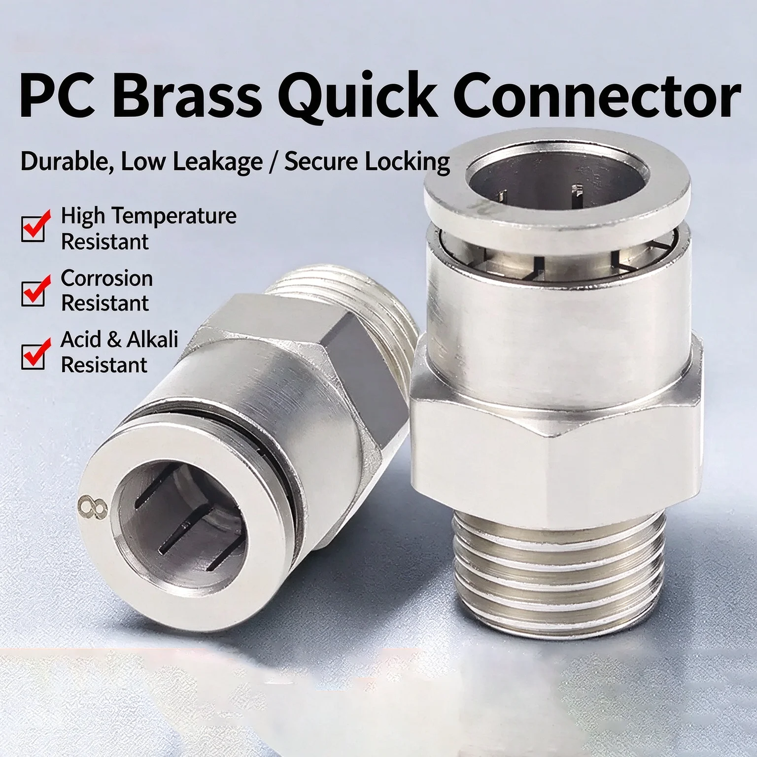 Pneumatic Quick Connector PC-G Thread All Copper Nickel Plated G1/8 G1/4 G3/8 G1/2 for PU Gas Pipe 6-12mm with Sealing Ring 8-G0