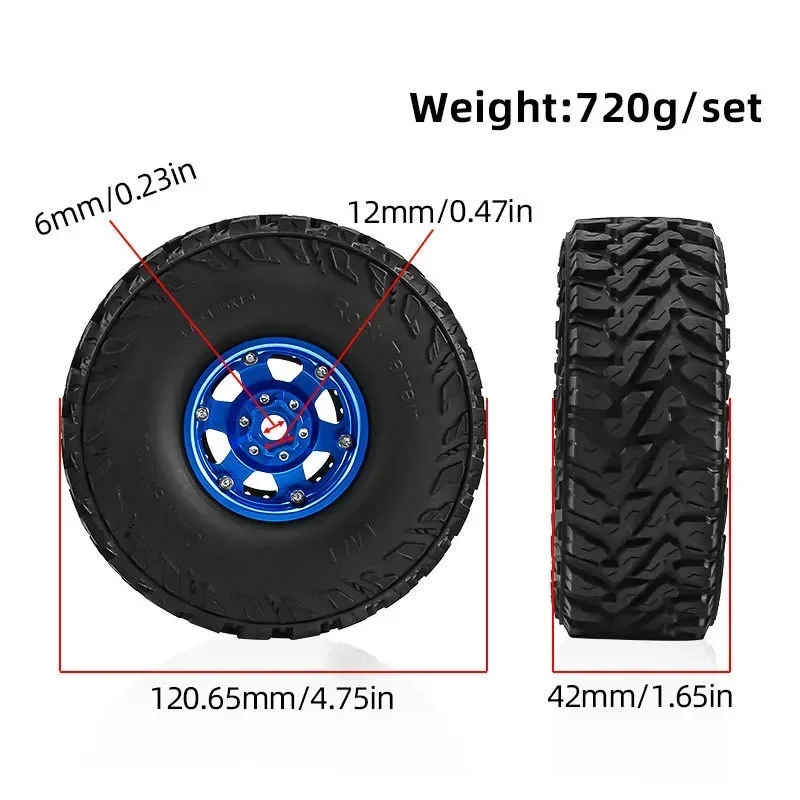 4 Pieces 1/10 RC Crawler Car Wheels and Tires Sturdy High Performance Spare Parts Replace Accessory RC Car Part for 90046 TRX4