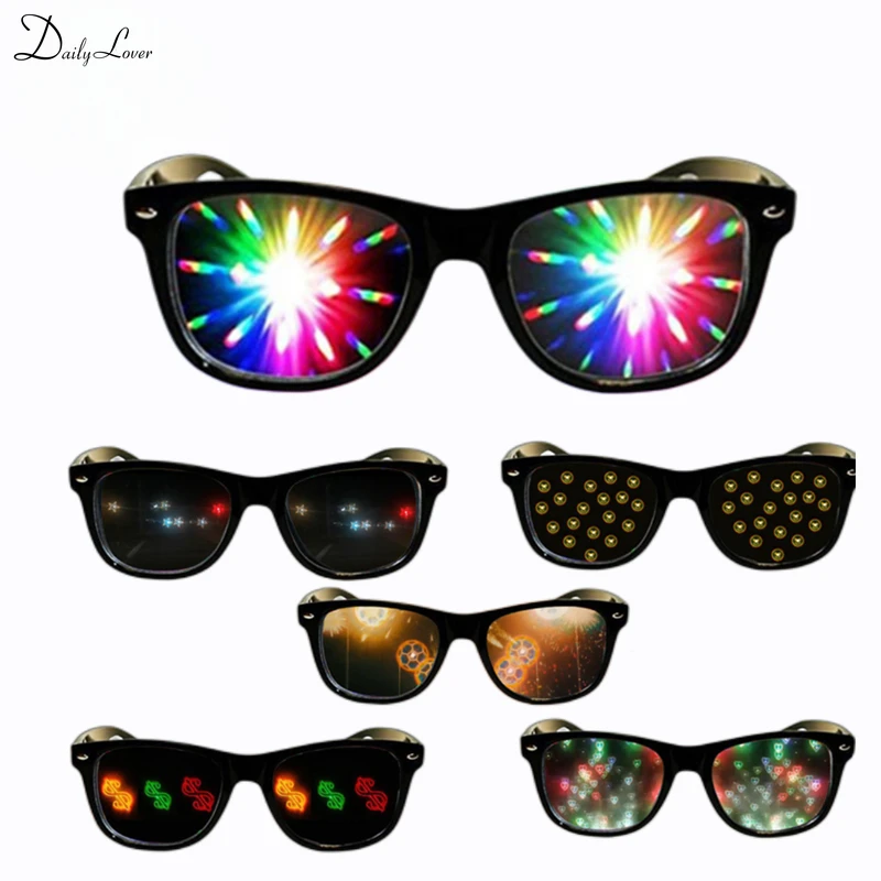 

Funny Sunglasses Love and Star Special Effects Glasses Firework Diffraction Eyewear Optical Mirror Light Show Party Sunglasses