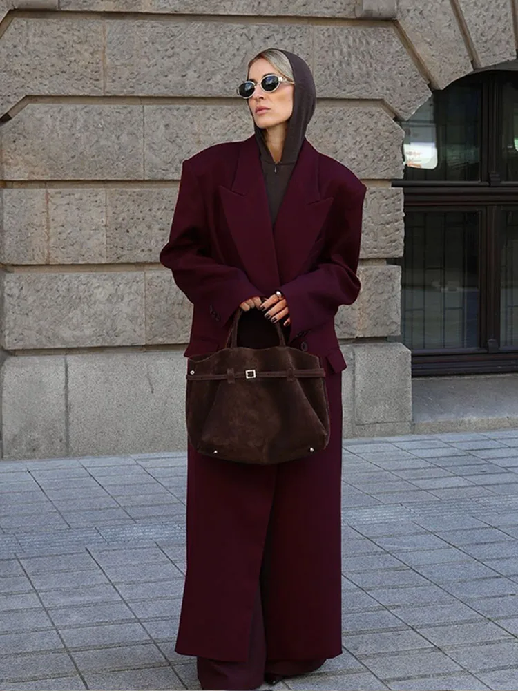 Elegant Double-breasted Woolen Long Coat Women Fashion With Pockets Full Sleeves Overcoats 2024 New Female High Streetwear