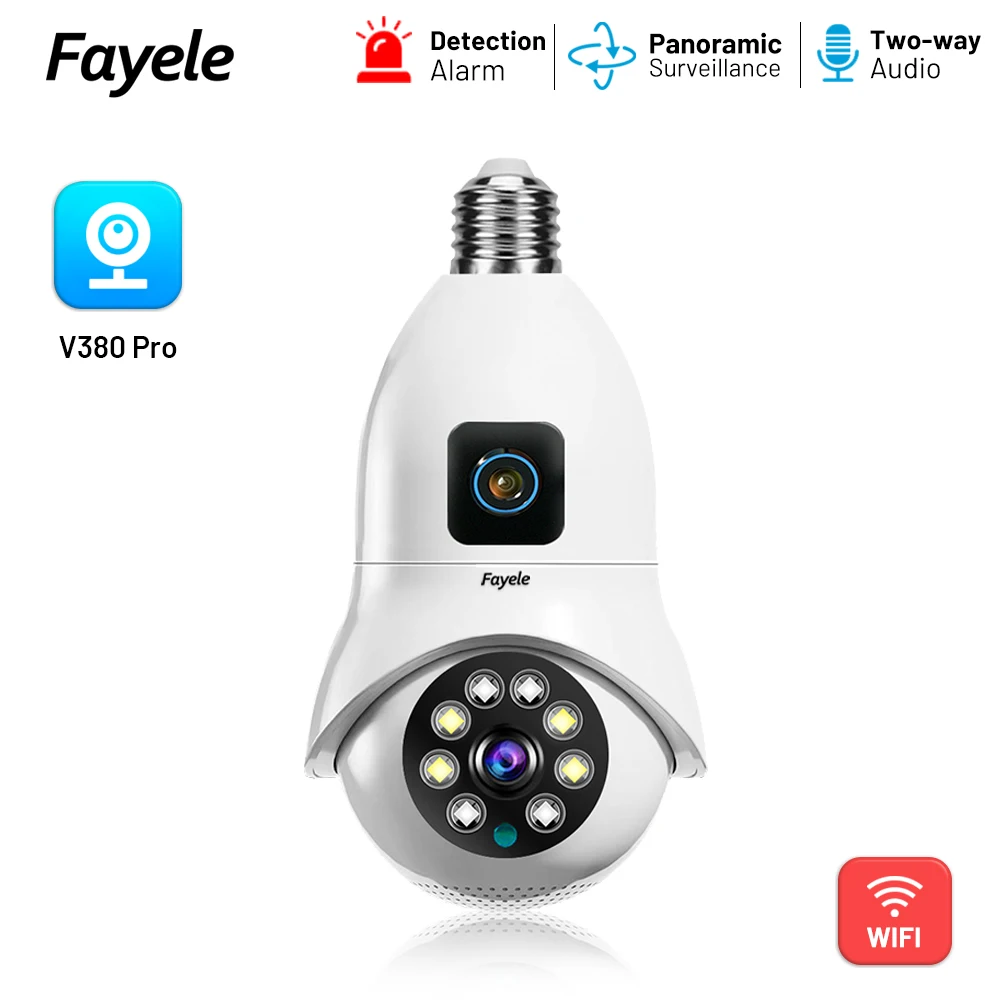 CCTV Dual lens Bulb PTZ Camera HD 4MP Color Day Night 2Way Audio Video E27 Lamp Holder Surveillance Wireless WiFi IP Camera V380