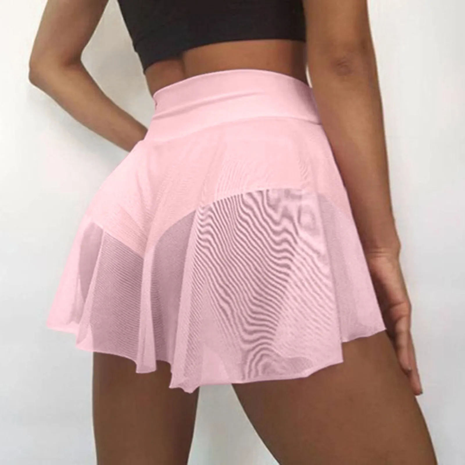 Female High Waist Pole Dance Ruffled Shorts Pants Mini Tight Bikini Perspective Double Layer With Panties Shorts For Women