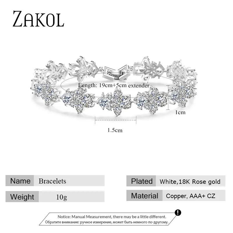 ZAKOL Brand Fashion Geometric Cubic Zirconia Charm Bracelets for Women Wedding Dinner Party Jewelry Drop Shipping BP2150