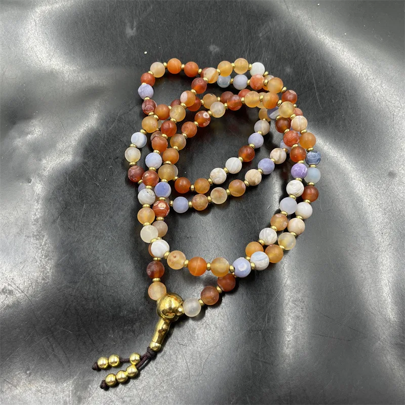 6mm 108 Colorful Alashan Agate Rough Stone Buddha Beads Rosary Sweater Chain Multi-Layer Winding Bracelet