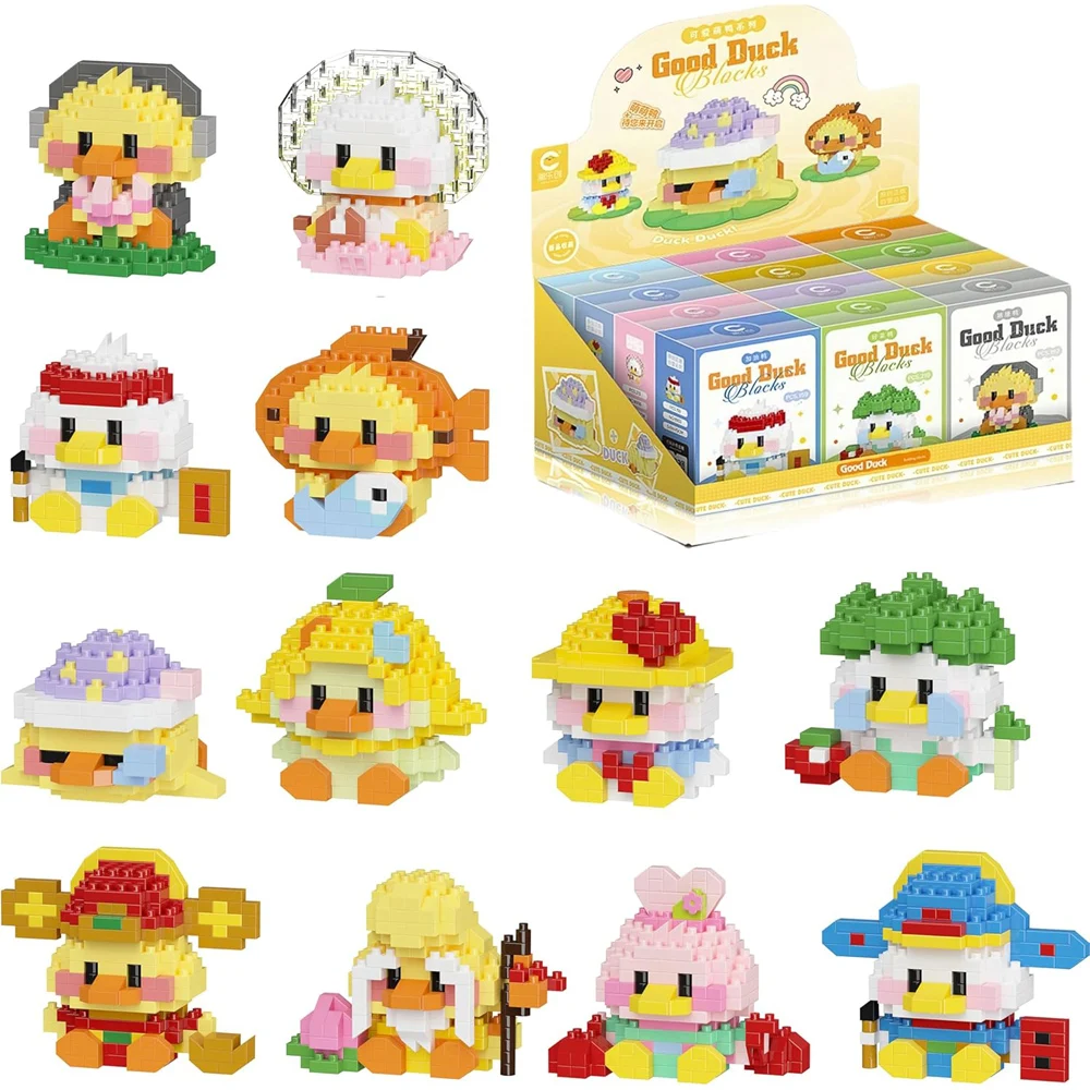 12 in 1 Cute Duck Series Cartoon Building Blocks Toys Small Particle Micro Animals Building Blocks for Adults & Kids