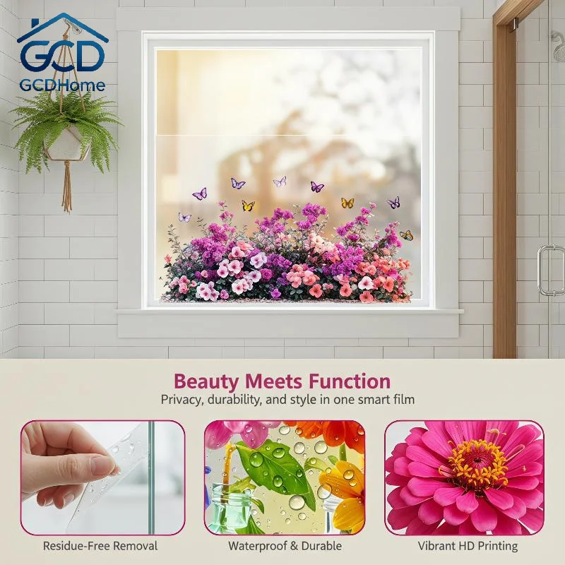 Static Glass Window Stickers Colorful Wildflower Design Removable Reusable for Living Room Bedroom Kids Room Home Decoration
