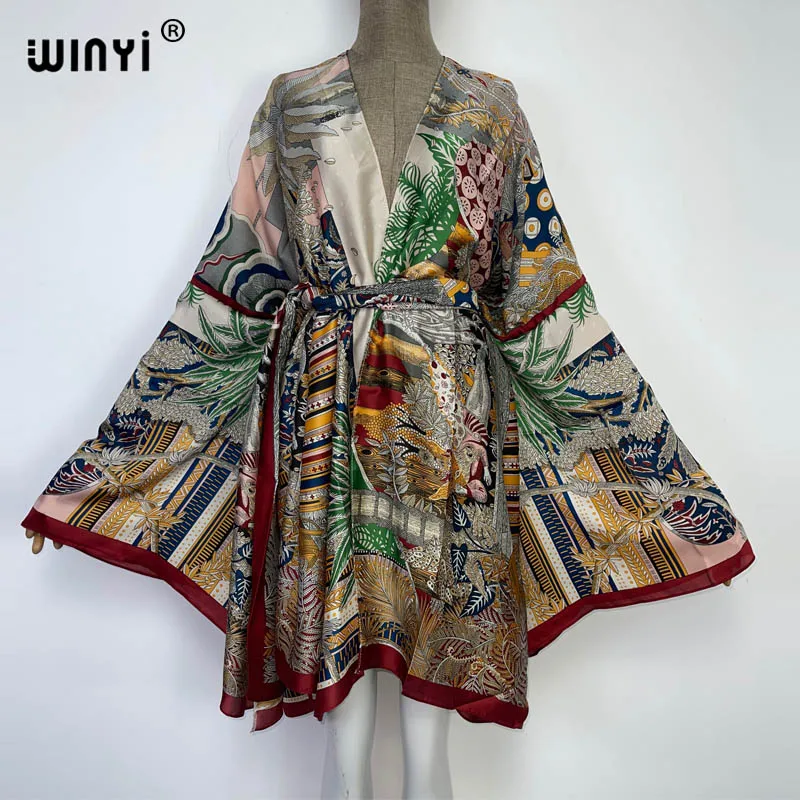 2022 Europe WINYI bikini sweet lady beach cover up Cardigan stitch Cocktail sexy Boho Maxi Holiday long Sleeve KIMONO kaftan