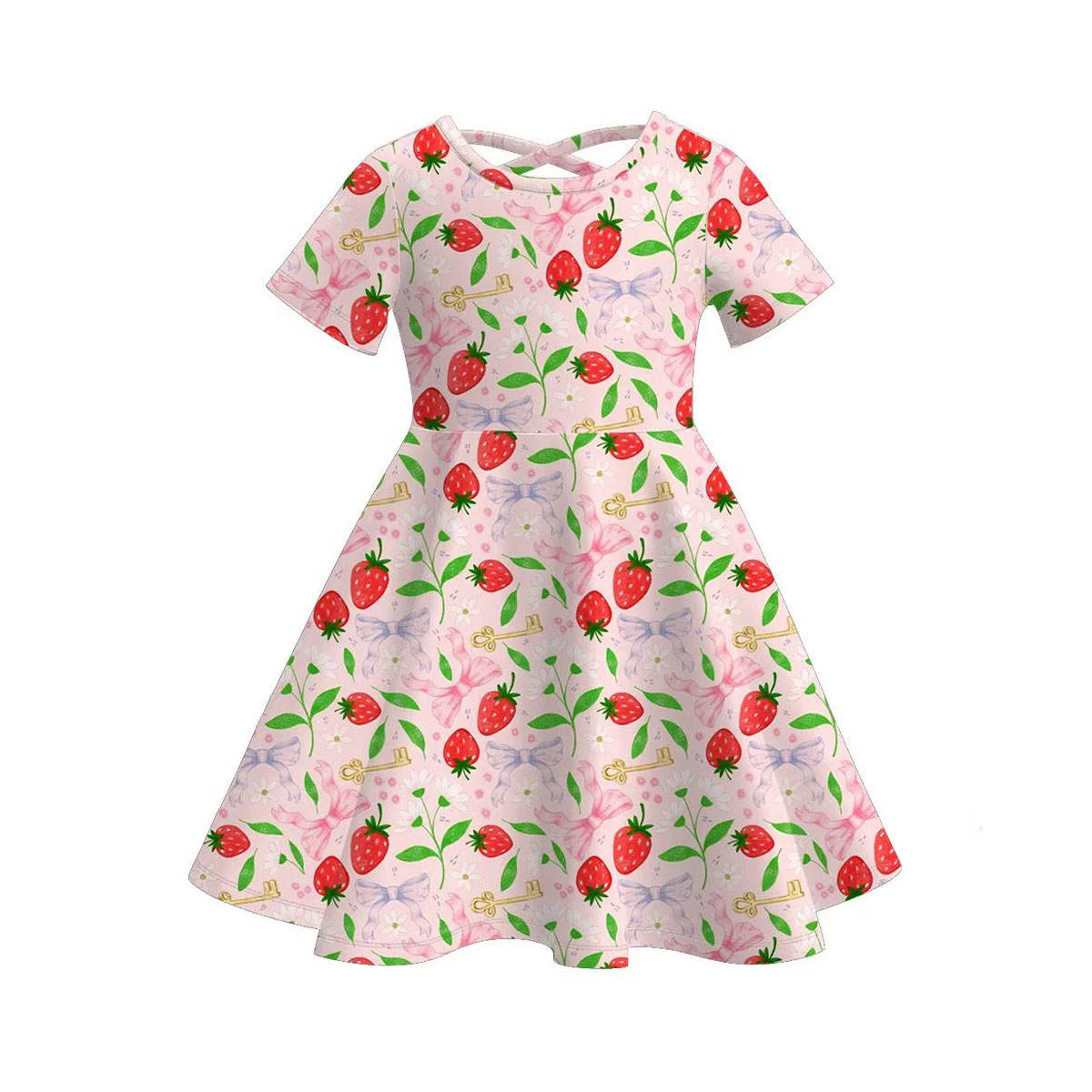 New Styles Girls Strawberry Bows Print Outfits Girls Dress Newborn Baby Romper Sister Kids Clothes