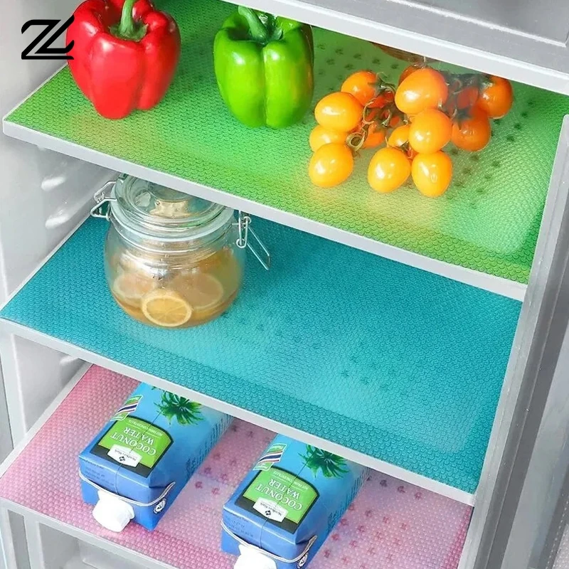 4pcs Refrigerator Pad Non-Slip Waterproof Can Be Cut Fridge Shelf Liner Mat Kitchen Washable Drawer Cabinet Pads Table Placemats