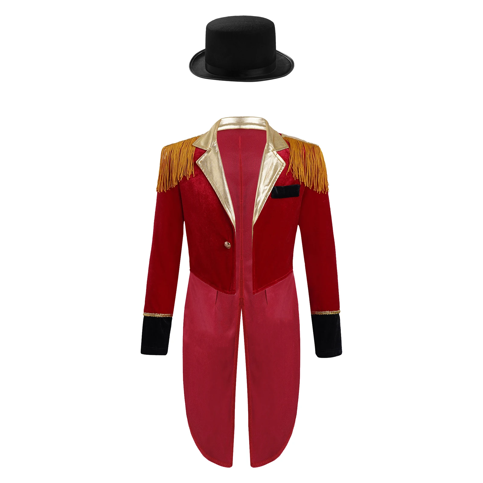 Autum Winter Boys Girls Velvet Tailcoat Showman Circus Ringmaster Jacket Tuxedo Suit Coat Blazer for Halloween Carnival Costumes