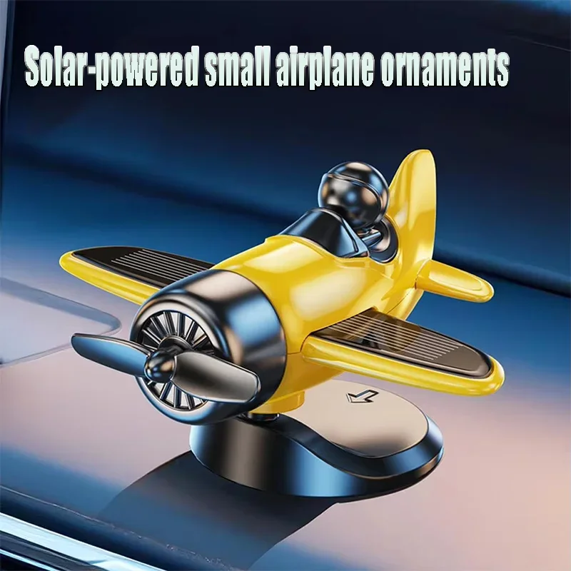 Solar Powered Rotating Airplane Car Dashboard Ornament 360° Auto Spin Decor Airplane Ornaments Car Interior Decoration image 2
