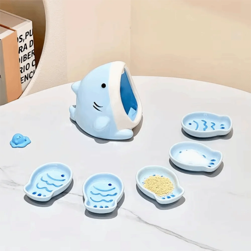 Creative Ceramic Shark Sauce Dish Set Cartoon Under-glaze Surface Seasoning Dish Blue Heat-resistant Flavor Plate Sushi