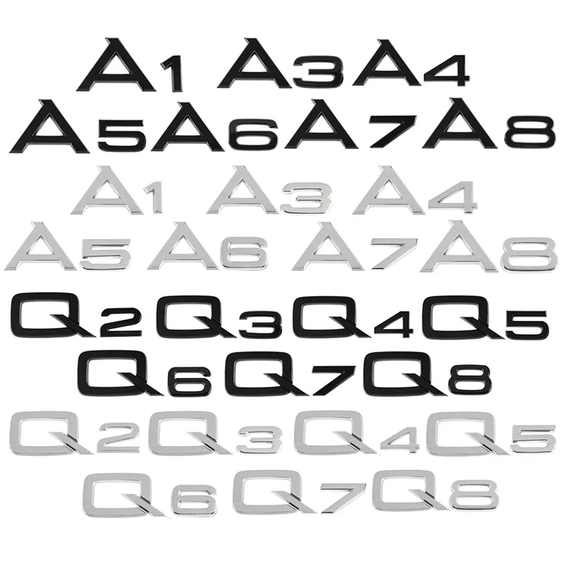 

For Audi A3 A4 A5 A6 A7 A8 Q2 Q3 Q5 Q7 Q8 Letters Emblem Car Rear Boot Trunk Badge Sticker Decals 3D ABS Accessories